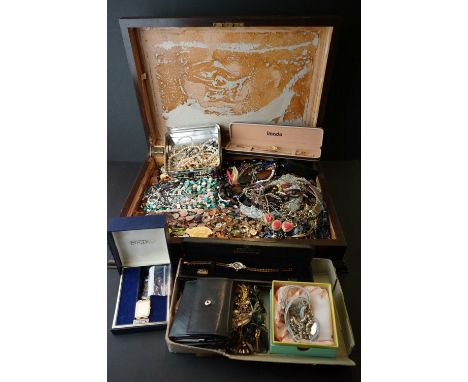 A collection of mixed vintage and contemporary costume jewellery and watches. 