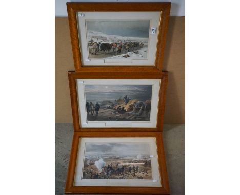 Three 19th century W. Simpson Coloured Lithographic Prints being scenes from the Crimean War ' A Quiet Night in the Batteries