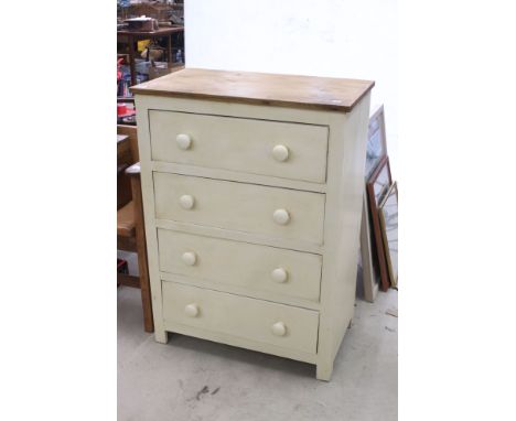 Vintage pine part painted chest of four long drawers 