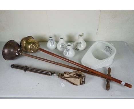 A group of mixed collectables to include three ceramic Dr. Nelsons inhalers, ceramic bed pan, shooting stick..etc. 