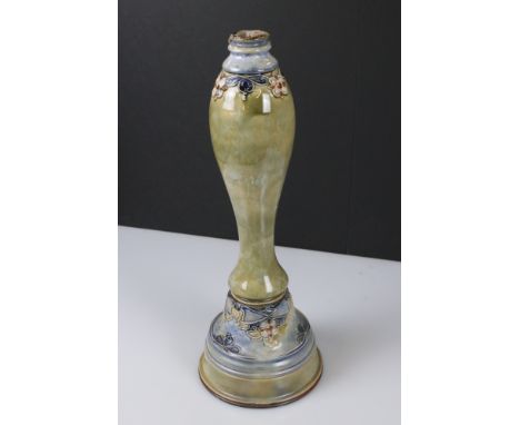 Royal Doulton Stoneware Lamp Base, mottled green and blue ground with moulded floral decoration, 44cm high 