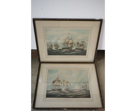 After R M Chauncey, a pair of Hogarth framed engravings depicting British and American naval battle, inscribed Lake Erie 