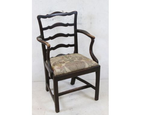 19th century Elm and Ash Ladder Back Elbow Chair with drop-in seat, 58cm wide x 98cm high 