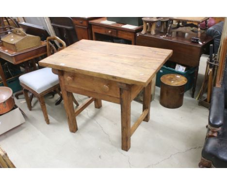 Vintage rustic work table with large single drawer 