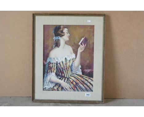 Fred Hammersley Ball (1879 - 1939) Gouache Painting of a Seated 19th century Lady reading a book, signed lower left, 37cm x 4