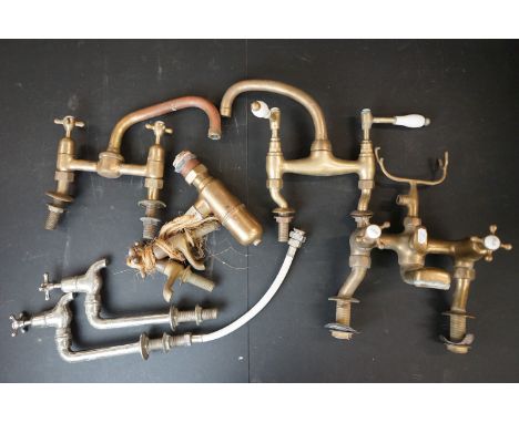 Collection of five pairs of large vintage bath taps 
