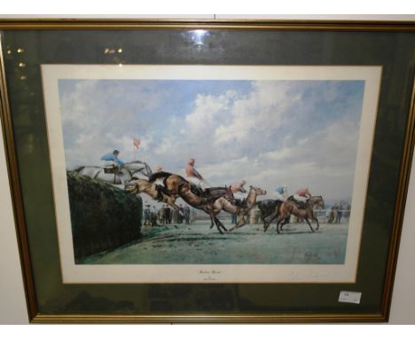 Grand National, Beechers Brook, a horseracing colour print hand signed by John Oaksey after Alan Fearnley