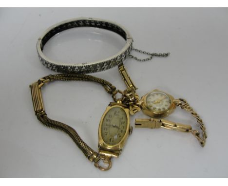 9ct Ladies Tudor wristwatch,18ct 1930`s watch & silver Bangle