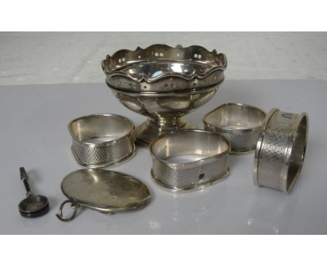 Qty HM silver to ic Compact,Napkin rings,bon bon dish & posey holder