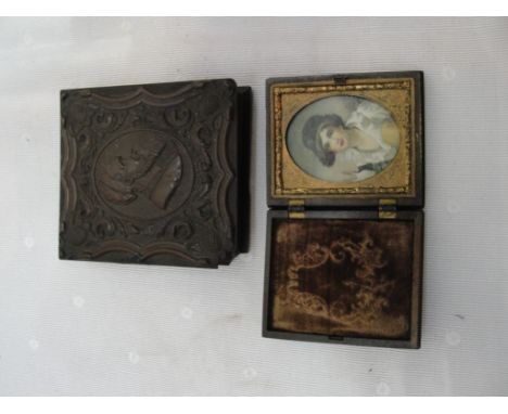 Two Victorian portrait miniatures of ladies in decorative cases 