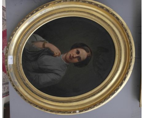 An oil on board depicting a portrait a lady, inscribed verso, H 40 cm 