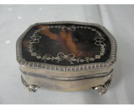 An HM silver & tortoishell trinket box