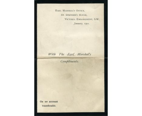QUEEN VICTORIA'S FUNERAL2nd January 1901, attended by Sir Arthur Otway, bart of Castle Otway, including:- Invitation from the