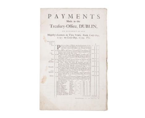 DUBLIN CASTLE ADMINISTRATION Payments made in the Treasury Office Dublin in account of his Majesty’s Letters in two years fro