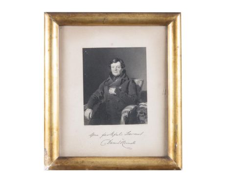 DANIEL O'CONNELL Framed print depicting Daniel O'Connell seated, after the portrait by T. Carrick, engraved by W. Holl and pu
