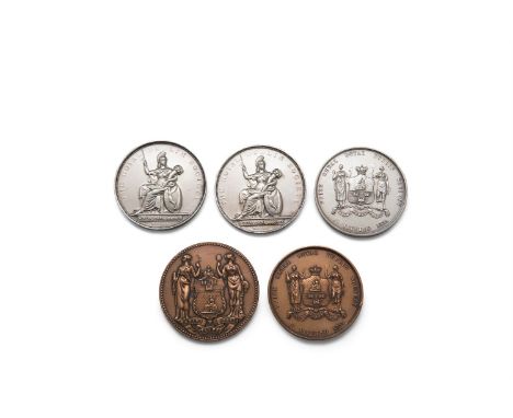 RDS PRIZE MEDALScomprising three silver 1868 / 1907 / 1907 and two bronze examples 1870 / 1877