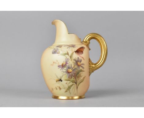 A Royal Worcester Blush Ivory Jug decorated with Daisies and Insects, Shape 1094, 14cms High 