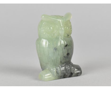 A Carved and Signed Jade Study of a Long Eared Owl, 5cms High 