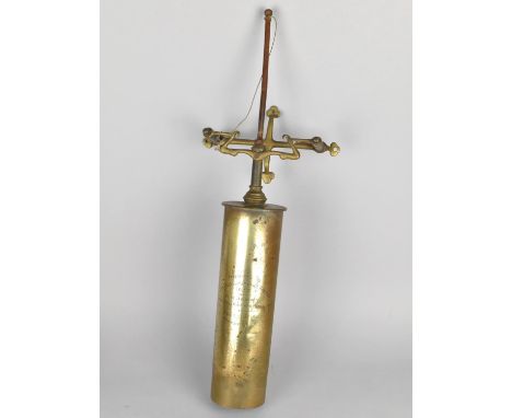 A WWI Trench Art Gong Formed from a 1915 Brass Shell, on Hinged Wall Mounting Bracket with Wooden Clapper