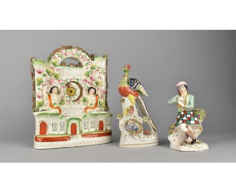 Three Pieces of 19th Century Staffordshire Pottery to Comprise Large Flatback Combination Spill and Pocket Watch Stand Modell