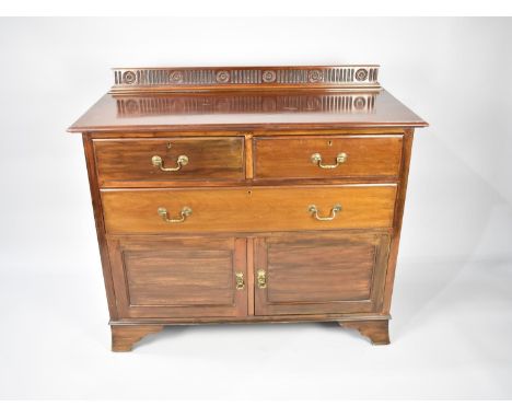 A Galleried Edwardian Mahogany Side Chest with Two Short and One Long Drawer over Cupboard Base, Bracket Feet, 107cms Wide 