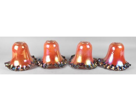 A Set of Four Iridescent Glass Light Shades with Wavy Rims, 13cm high 