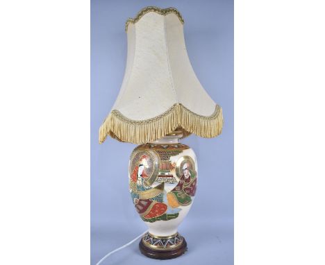A Late 20th century Japanese Satsuma Table Lamp of Vase Form, Complete with Shade, 62cms High Overall 