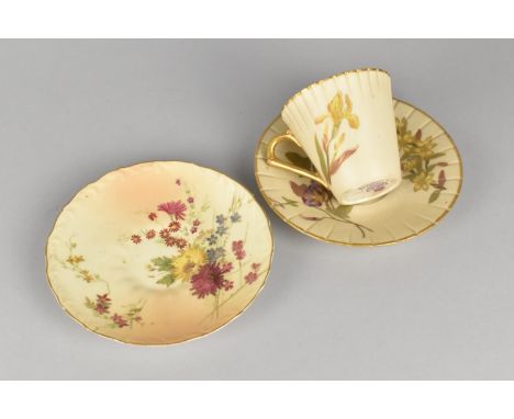 A Royal Worcester Aesthetic Blush Ivory Cup and Saucer, Hand Painted Decoration and Gilt Detailing, No.1221 Together with a F