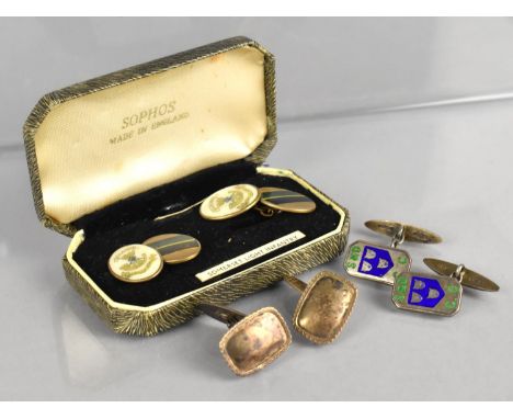 Two Pairs of Silver Cufflinks to include Pair having Enamelled Decoration, Marked S&amp;D C.C for Shrewsbury and District Cri