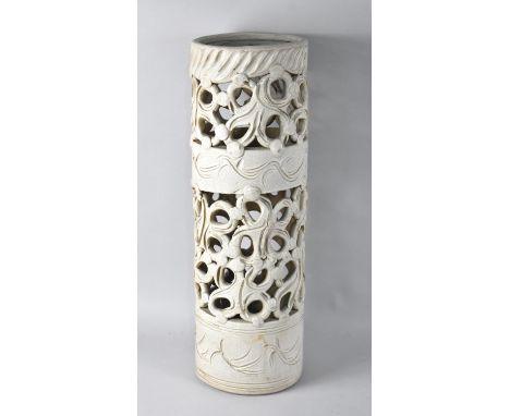 A Modern Studio Pottery Pierced Cylindrical Stick Stand, 17cms Diameter and 53cms High 