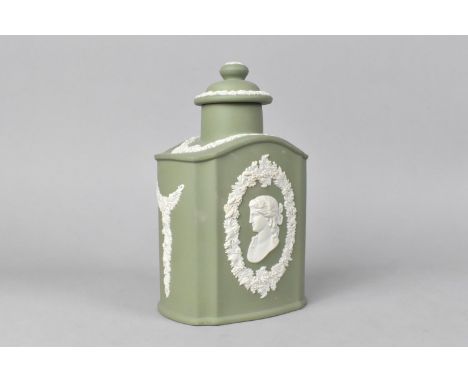 A 20th Century Wedgwood Green Jasperware Tea Caddy, 16cms High (Chip to Base) 