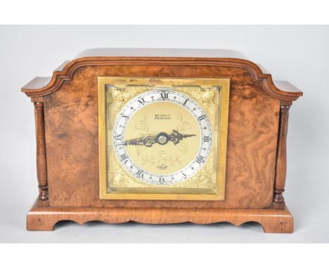 A Mid 20th Century Burr Walnut Cased Mantel Clock by Elliot Inscribed for Nathan &amp; Co, Birmingham, Working Order, 22cms W