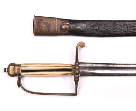 A late 18th century officer’s spadroon of a type favoured by naval officers, plain slightly curved blade 24½” with broad and 