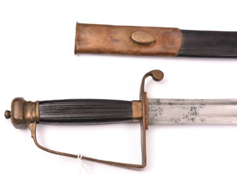 A late 18th century naval officer’s spadroon, slightly curved, fullered blade 25½”, with narrow back fuller, unusual straight