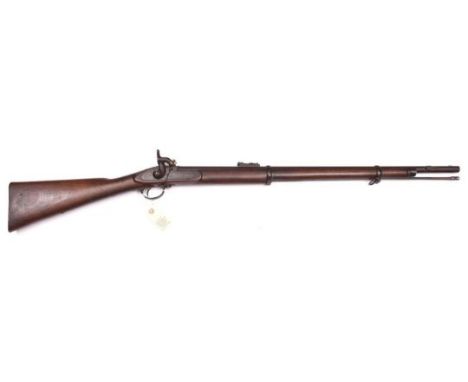 A scarce Australian Victoria State Force .563" Lancaster oval bore percussion 2 band short rifle, 47¾” overall, barrel 31½”, 