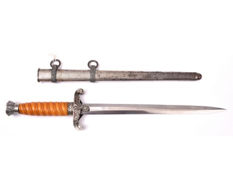 A Third Reich Army officer’s dagger, by “Rich.A Herder, Solingen”, the hilt having pale orange grip and silver plated nickel 