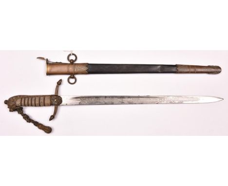 A Victorian Royal Naval Reserve Midshipman’s dirk, fullered blade 17½” etched with crowned anchor over “R.N.R” and scrolls on