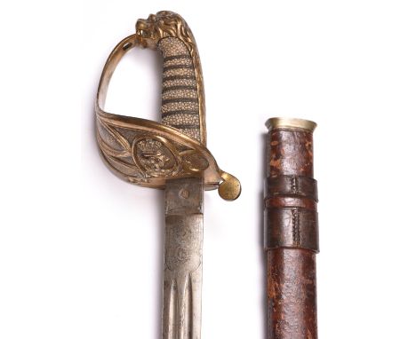An unusual Vic RN officer’s sword, straight double fullered claymore blade 31”, by Galt, Gieve &amp; Co, Portsmouth, etched w