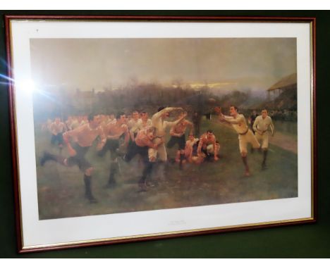 William Barnes Wollen - Framed polychrome print - The Rugby Match. Approx. 50.5cms x 81cms

reasonable used condition 