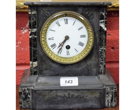 A Victorian marble mantel clock, enamel dial, Roman numerals, 23cm high