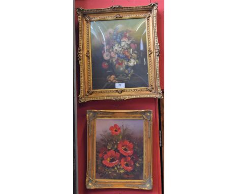 ClodyStill Life, Vase of Flowerssigned, oil, 23cm x 29cm; another, Devlin, Poppies, signed, oil, 19cm x 24cm (2)