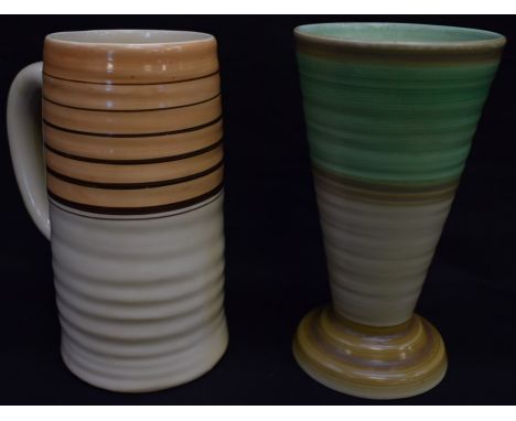 A Shelley conical vase; a Clarice Cliff Bizarre pattern tankard (2)