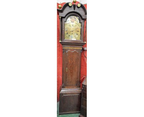 A George III oak longcase clock, 30cm square brass dial inscribed Pattison, Halifax, Roman and subsidiary Arabic numerals, ro