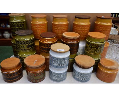 Ceramics - Hornsea Pottery lidded storage jars, various patterns including Fleur, Heirloom, Tapestry, Bronte, etc