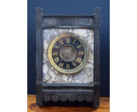 A Victorian Aesthetic Movement marble mantel clock, Roman numerals, twin winding holes, approx 32cm high