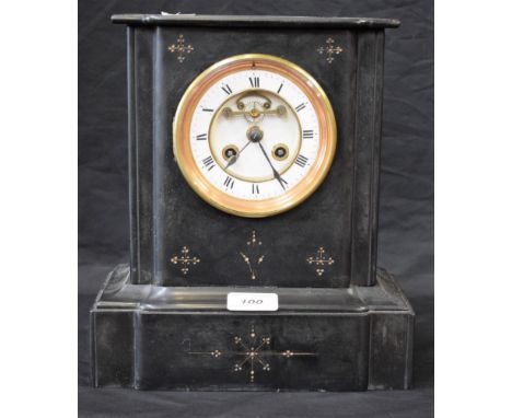 A Victorian marble mantel clock, Breguet escapement, twin winding holes, Roman numerals, 28cm high