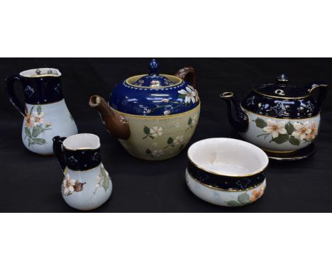 A Lovatt's Langley four-piece tea set, Impasto decorated, impressed marks; a similar teapot, larger (5)