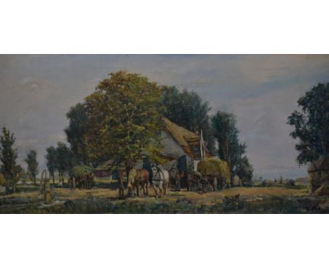 H. Beck (Impressionist, first-second quarter 20th century)Gathering the Haysigned, titled stretcher, oil on canvas, 38cm x 76
