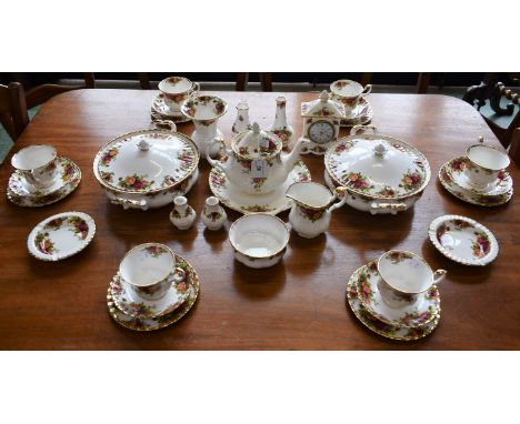 A Royal Albert Old Country Roses pattern tea service, for six, comprising cups, saucers, side plates, teapot, milk jug, sugar