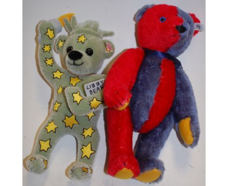 Steiff teddybear group to include; Libby Bear No.994975, green and yellow star decorated shaven mohair body, limited edition 